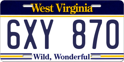 WV license plate 6XY870
