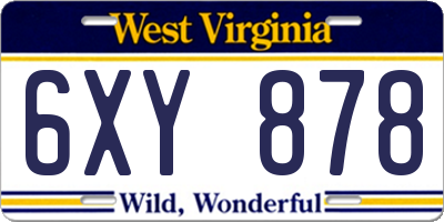 WV license plate 6XY878