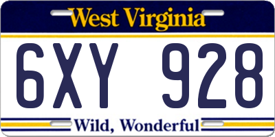 WV license plate 6XY928