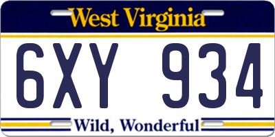 WV license plate 6XY934
