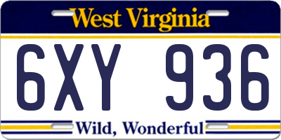WV license plate 6XY936