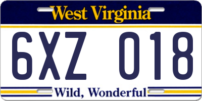 WV license plate 6XZ018