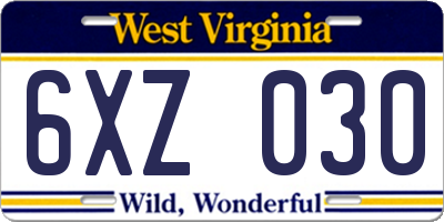 WV license plate 6XZ030