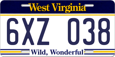 WV license plate 6XZ038