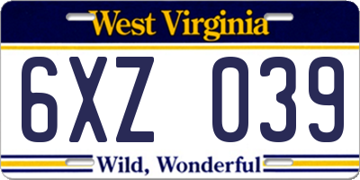 WV license plate 6XZ039