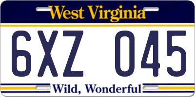 WV license plate 6XZ045