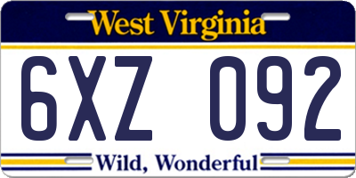 WV license plate 6XZ092