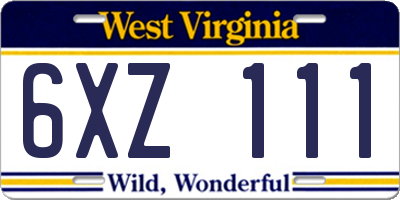 WV license plate 6XZ111
