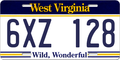 WV license plate 6XZ128