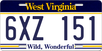 WV license plate 6XZ151