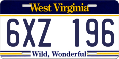 WV license plate 6XZ196