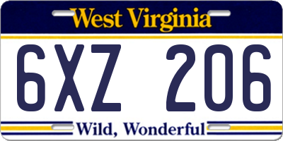 WV license plate 6XZ206
