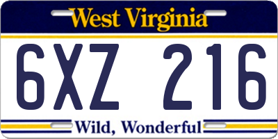 WV license plate 6XZ216