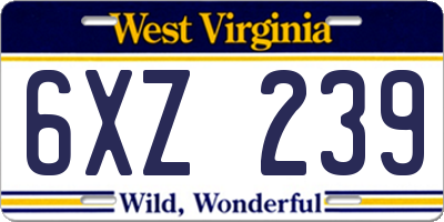 WV license plate 6XZ239