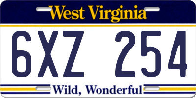 WV license plate 6XZ254