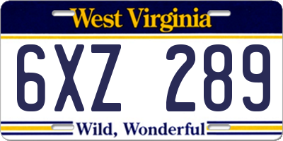 WV license plate 6XZ289