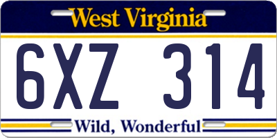 WV license plate 6XZ314