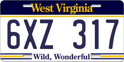 WV license plate 6XZ317