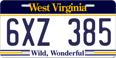 WV license plate 6XZ385