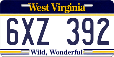 WV license plate 6XZ392
