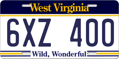 WV license plate 6XZ400