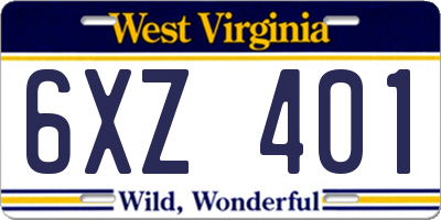 WV license plate 6XZ401