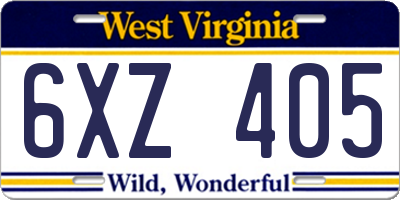 WV license plate 6XZ405