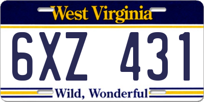 WV license plate 6XZ431