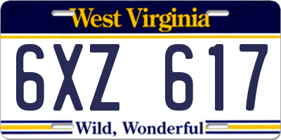 WV license plate 6XZ617