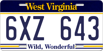 WV license plate 6XZ643