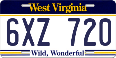 WV license plate 6XZ720