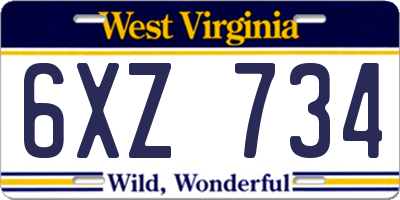 WV license plate 6XZ734