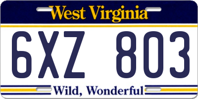 WV license plate 6XZ803