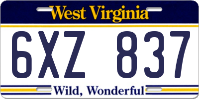 WV license plate 6XZ837