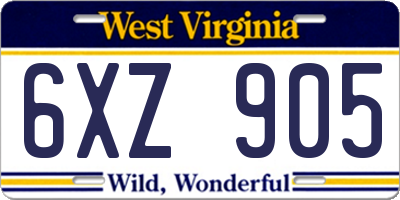 WV license plate 6XZ905