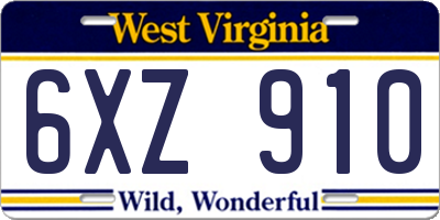 WV license plate 6XZ910