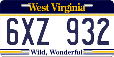 WV license plate 6XZ932