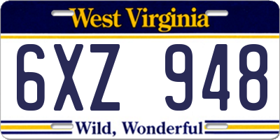 WV license plate 6XZ948