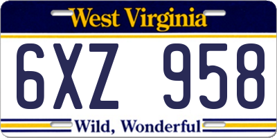 WV license plate 6XZ958