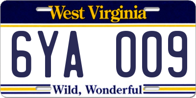 WV license plate 6YA009