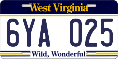 WV license plate 6YA025