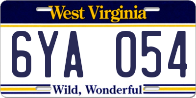 WV license plate 6YA054