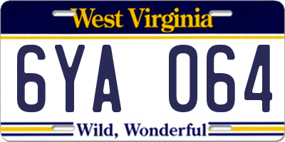 WV license plate 6YA064