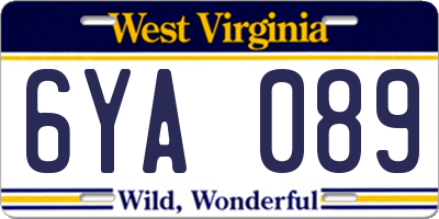 WV license plate 6YA089