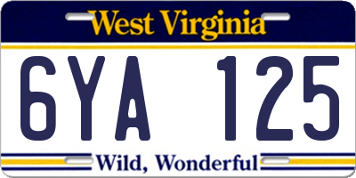 WV license plate 6YA125