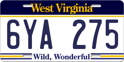 WV license plate 6YA275