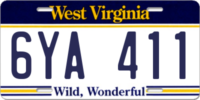 WV license plate 6YA411