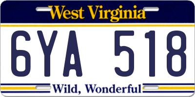 WV license plate 6YA518