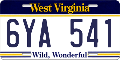 WV license plate 6YA541