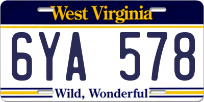 WV license plate 6YA578